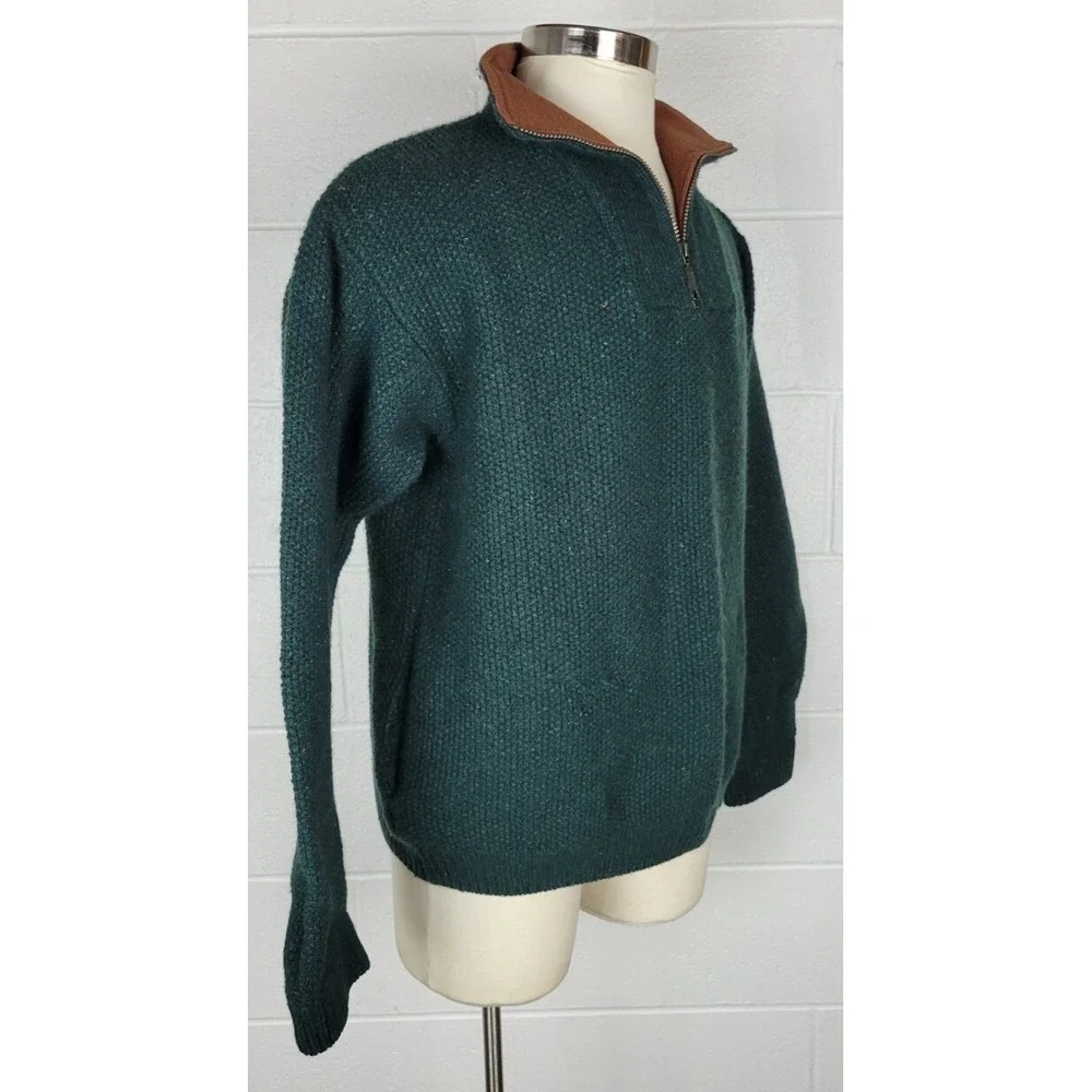 Orvis Mens Green Flecked Wool 1/4 Zip Sweater‎ w. Pockets L